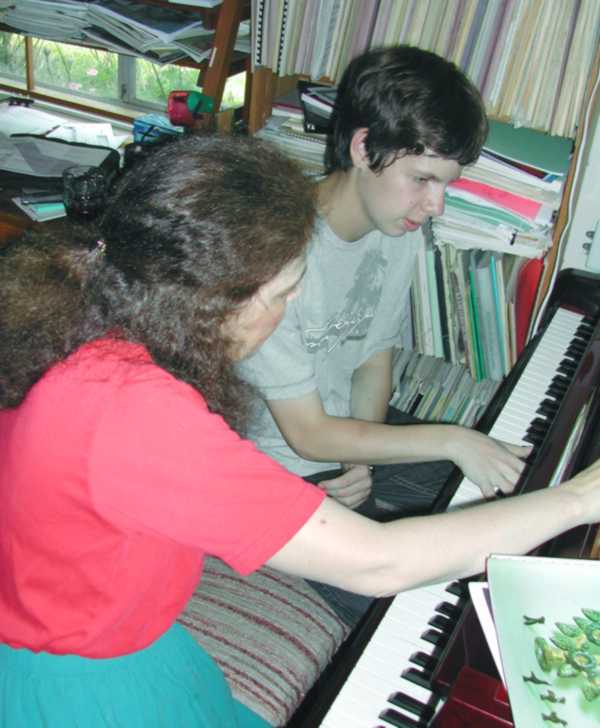 Marion Rubinstein, piano and recorder techaer, Sunnyvale, with student 2
